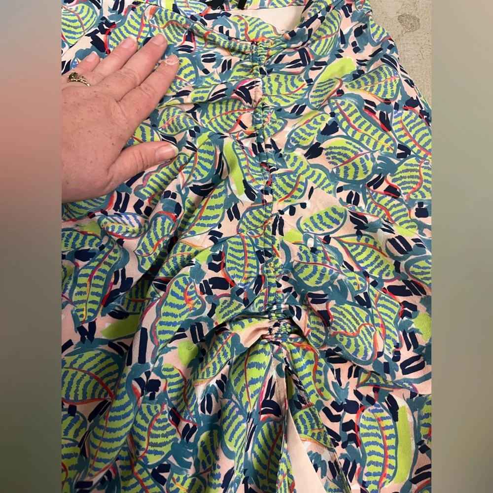 SALONI Women's Silk‎ Tropical Print Ruched Slit Skirt- Size 8 - Picture 6 of 8